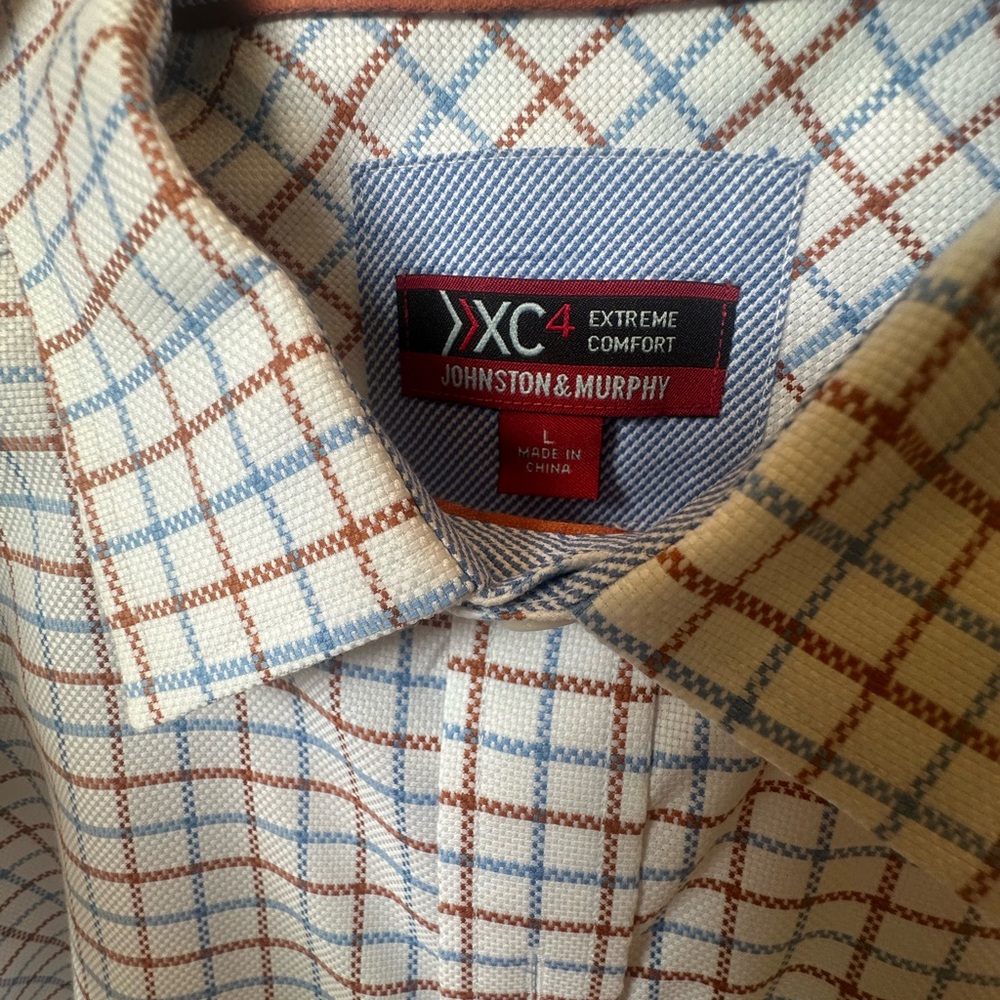 Johnston & Murphy XC4 ExtremeComfort Long Sleeved Shirt Blue &Orange/Brown
